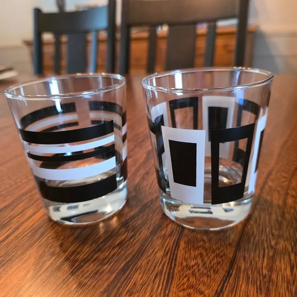 IKEA retired Godis MCM Retro Rocks Lowball Glasses Set of 2 Pruetz Black White